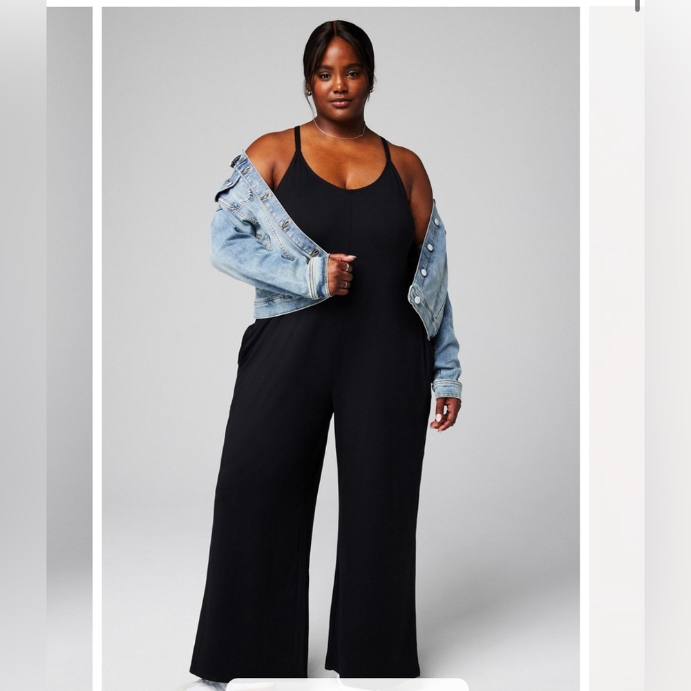 Fabletics Cloud Jersey Wide Leg Black Onesie Jumpsuit Romper, 2X - Picture 3 of 13